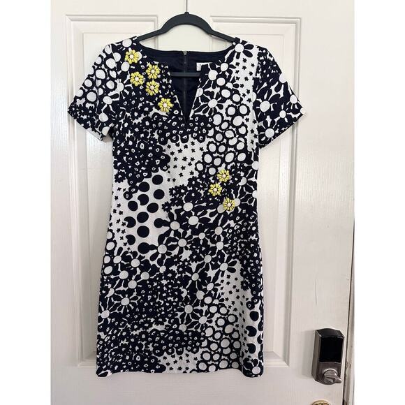 Trina Turk Women's Blue White Floral Short Sleeve Midi Dress Size 2 - Picture 1 of 8